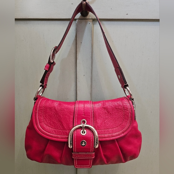 Vintage Coach Soho Pleated Leather Shoulder Bag Purse F15204 ( Red) - Picture 7 of 13